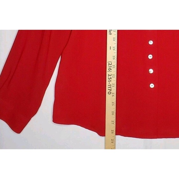 Jordan Bow Tie Neck Button Collar Top Women XL Red Chiffon Old Money Feminine - Picture 6 of 9